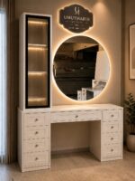 Luna Siyah Profil Cam Kapaklı LED Makyaj Masası