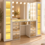 Lumina Gold – Bronz Aynalı LED Işıklı Makyaj Masası